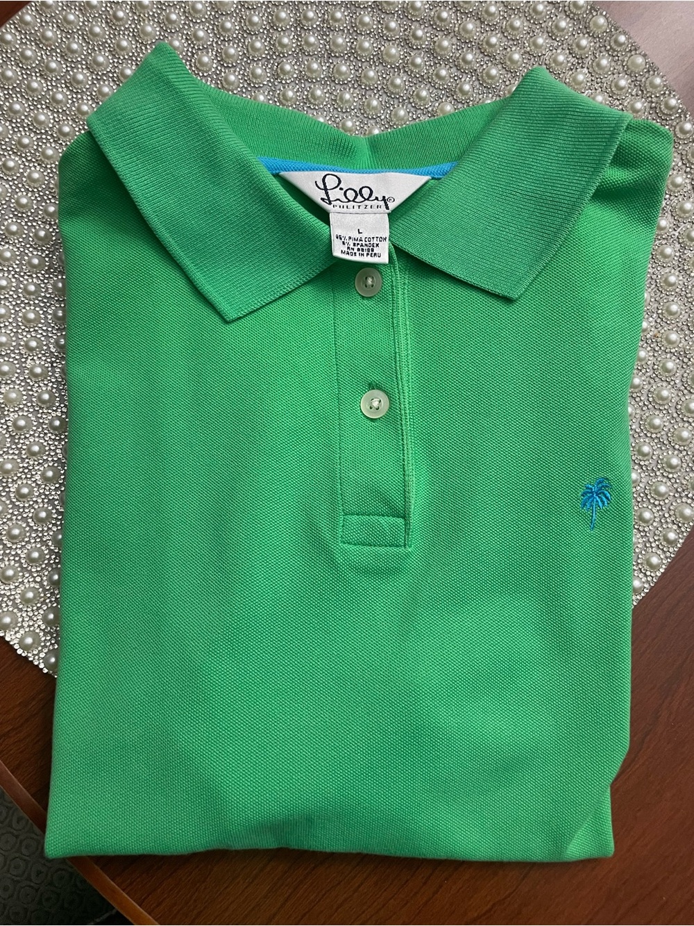 Lilly Pulitzer Girls' Green Polo with Blue Palm Logo